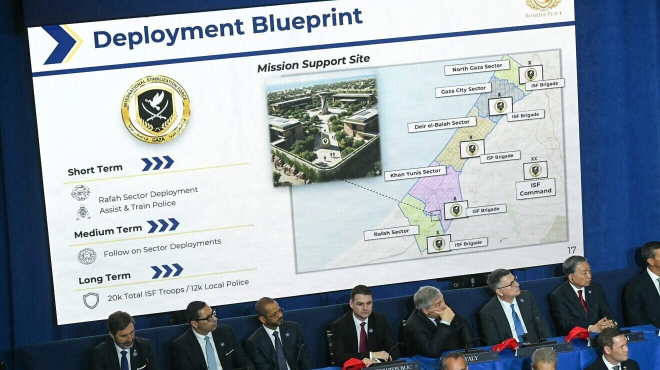 Peta Deployment Blueprint International Stabilization Force (ISF) dalam pertemuan Board of Peace di Washington D.C. (Dok. Ist)