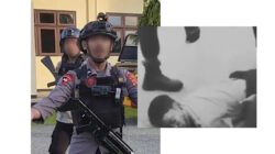 Kolase foto personel Brimob bersenjata dan dokumentasi dugaan kekerasan terhadap warga sipil dalam kasus kematian pelajar di Tual. (Dok. HO/Faktakalbar.id)
