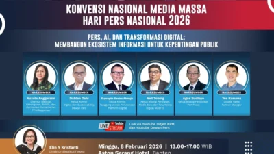 "Hari Pers Nasional 2026 di Banten gelar Konvensi Nasional Media Massa bahas AI dan transformasi digital. Hadirkan Menkomdigi Meutya Hafid dan tokoh pers nasional."
