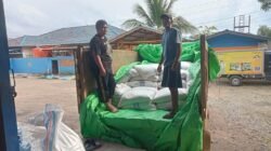 Proses bongkar muat 3,3 ton jagung pipil kering dari Polsek Sekayam di Gudang Bulog Sanggau guna memperkuat stok pangan daerah, Selasa (10/2/2026).