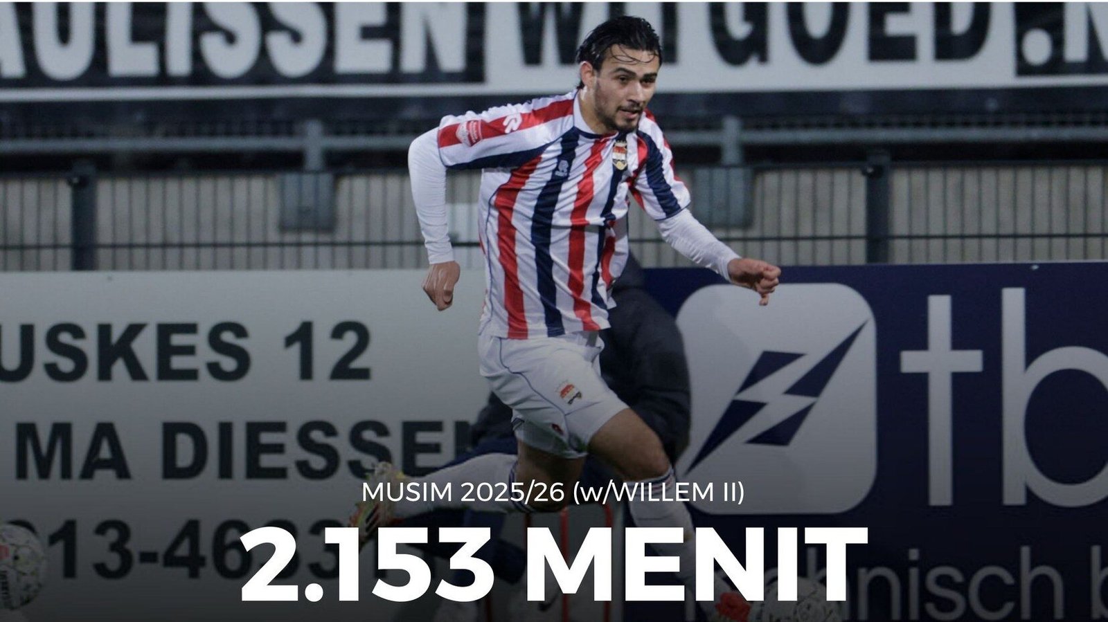 Perbandingan statistik menit bermain Nathan Tjoe-A-On antara musim 2024/25 di Swansea City dan musim 2025/26 di Willem II. (Dok. Ist)