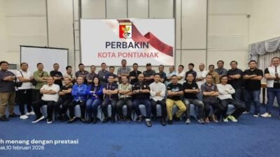 Pertemuan perdana jajaran pengurus Perbakin Kota Pontianak periode 2025–2029 di Aula Rumah Dinas Wakil Wali Kota, Selasa (10/2/2026).