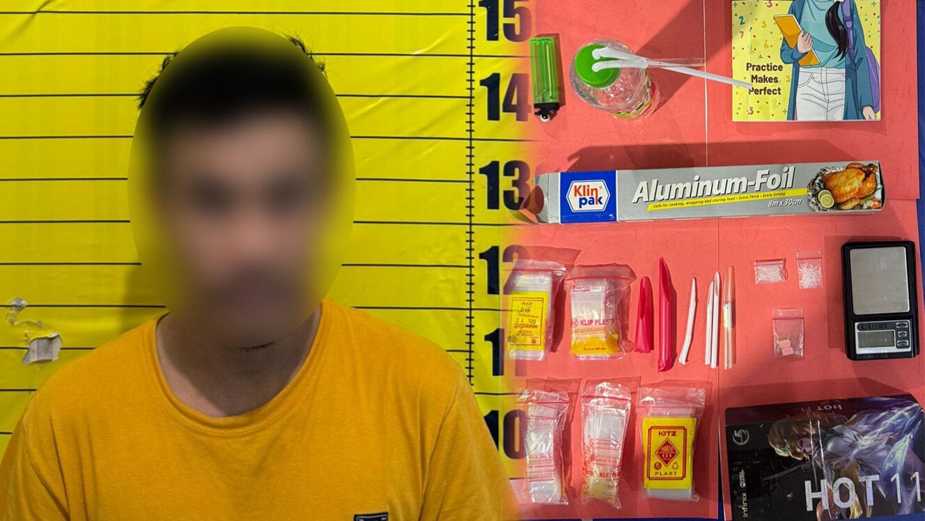 REJ (33) dan barang bukti berupa sabu, ekstasi, dan alat hisap. (Dok. Polres Sanggau)