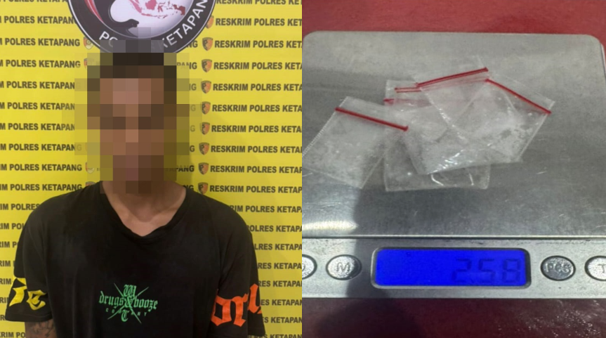 Barang bukti berupa lima klip plastik berisi sabu seberat 2,58 gram yang disita dari tangan pelaku D di Desa Perigi, Kabupaten Ketapang, Kamis (12/2/2026).