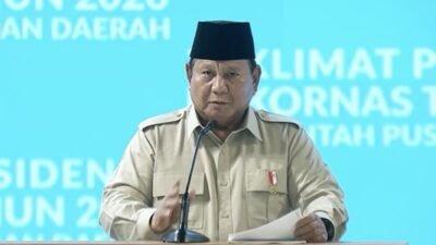 Presiden Prabowo Subianto saat memberikan arahan mengenai 18 proyek strategis nasional dalam Rapat Koordinasi Nasional Pemerintah Pusat dan Daerah di Sentul, Bogor