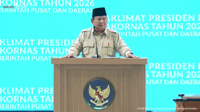 Presiden Prabowo Subianto saat memberikan arahan terkait situasi geopolitik global dan pentingnya kewaspadaan nasional dalam Rapat Koordinasi Nasional Pemerintah Pusat dan Daerah 2026