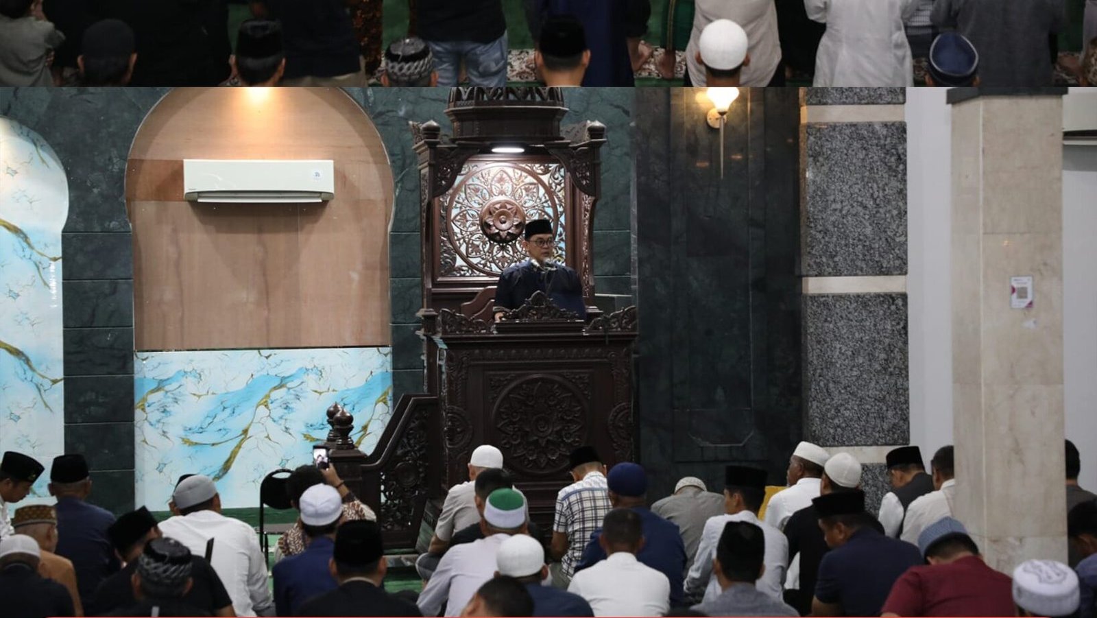Suasana jamaah mendengarkan ceramah agama dan melaksanakan ibadah malam Ramadhan di Masjid Raya Singkawang. (Dok. HO/Faktakalbar.id)