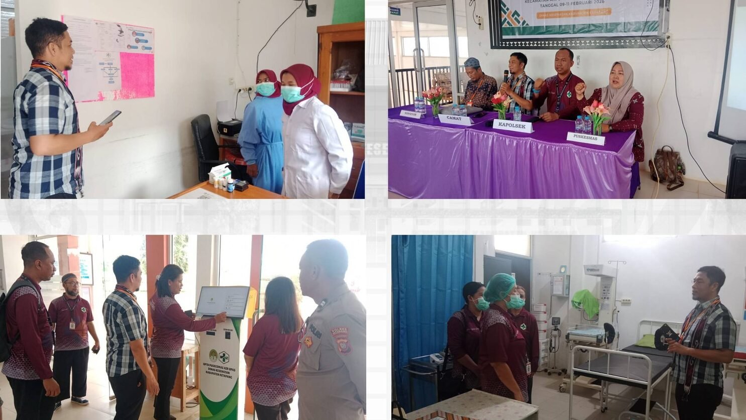 Kolase foto pelaksanaan survei re-akreditasi fasilitas kesehatan untuk peningkatan status Puskesmas rawat jalan menjadi rawat inap di Puskesmas Air Upas, Kabupaten Ketapang. (Dok. HO/Faktakalbar.id)