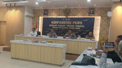 Konfrensi Pers Polres Ketapang, Polres Ketapang tak menahan tiga pelaku anak dalam kasus perundungan di Ketapang. Polisi terapkan upaya diversi sesuai UU Sistem Peradilan Pidana Anak. (Dok. Ist)