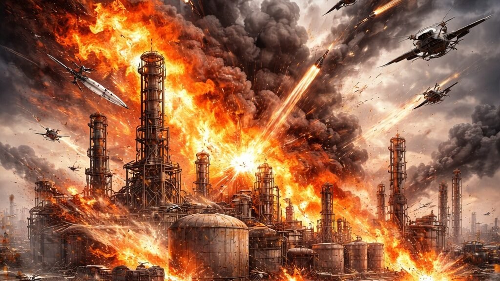 Ilustrasi - Foto citra satelit yang menunjukkan kepulan asap hitam pekat akibat kebakaran di fasilitas kilang minyak setelah serangan rudal. (Dok. Faktakalbar.id)