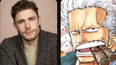 Potret perbandingan aktor asal Skotlandia Callum Kerr dan karakter Kapten Smoker dari manga One Piece yang akan diperankannya dalam serial live action Netflix. (Dok. Ist)