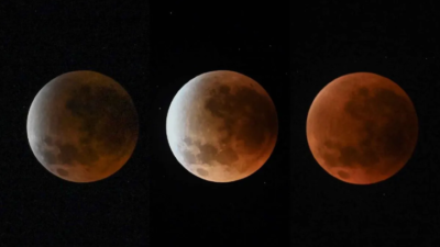 Pemandangan fase puncak Gerhana Bulan Total (Blood Moon) yang diproyeksikan akan menghiasi langit wilayah Indonesia pada Selasa petang.