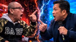 Ilustrasi AI - Ulasan ironis tentang debat panas antara Feri Amsari dan Abu Janda di iNews yang berujung saling lempar makian kasar dan menjadi tontonan komedi politik warganet. (Dok: Rosadi Jamani)