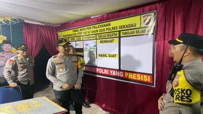 Kapolres Sekadau AKBP Andhika Wiratama saat meninjau langsung kesiapan personel di salah satu Pos Pengamanan menjelang arus mudik Lebaran.