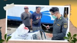 Petugas Karantina Kalimantan Barat memeriksa barang bawaan penumpang di Pelabuhan Ketapang dan menemukan karung berisi kulit sapi kering ilegal. (Dok. HO/Faktakalbar.id)