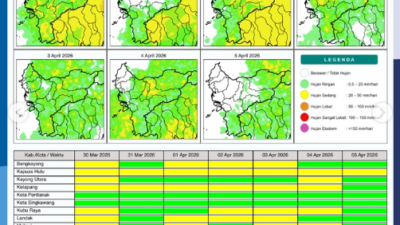 Infografis BMKG terkait potensi hujan harian tingkat kabupaten dan kota di wilayah Provinsi Kalimantan Barat. (Dok. BMKG Kalbar)