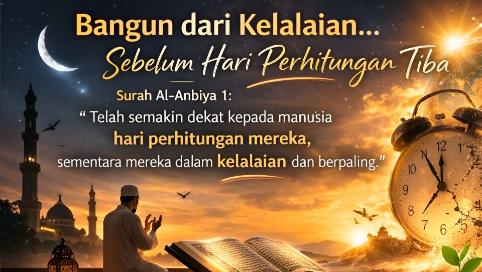 Ilustrasi AI - Menggali pelajaran berharga dari Surah Al-Anbiya tentang kelalaian manusia di dunia modern dan bagaimana menjadikannya momentum kesadaran spiritual. (Dok: HO/Faktakalbar.id)