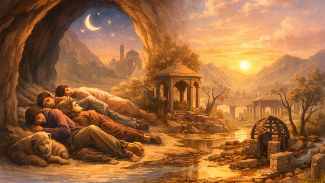 Ilustrasi AI - Mengambil pelajaran berharga dari empat kisah utama dalam Surah Al-Kahfi untuk menghadapi fitnah zaman, konflik global, dan dinamika geopolitik modern. (Dok. Gusti Hardiansyah)