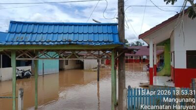 Banjir menggenangi sejumlah wilayah di Provinsi Kalimatan Selatan, paschujan dengan intenstas tinggi yang terjadi pada Rabu (15/04). (Dok. BPBD Provinsi Kalimantan Selatan)