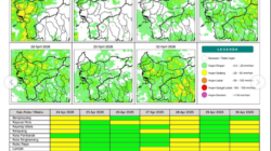 Infografis resmi BMKG yang merincikan peta potensi hujan harian dengan intensitas ringan hingga sedang untuk berbagai kabupaten dan kota di Kalimantan Barat.