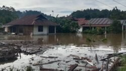 Kondisi banjir yang menggenangi jalan dan rumah warga di wilayah Kecamatan Pamona Utara, Kabupaten Poso, Provinsi Sulawesi Tengah, pada Minggu (12/4). Sumber foto: BPBD Provinsi Sulawesi Tengah