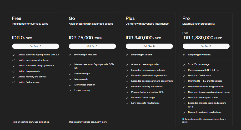 Harga Paket ChatGPT Pro Terbaru 2026