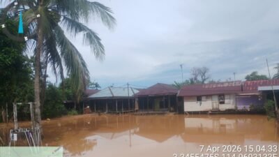 Banjir merendam permukiman warga di Desa Tanah Abang, Kecamatan Mataraman, Kabupaten Banjar, Kalimantan Selatan, pada Selasa (7/4). (Dok. BPBD Kabupaten Banjar)