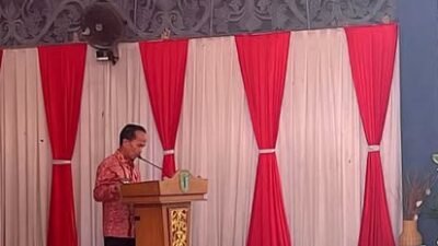Bupati Sintang Gregorius Herkulanus Bala saat menyampaikan usulan pembangunan daerah dalam agenda Musrenbang RKPD Tahun 2027 di Pendopo Bupati Sintang.