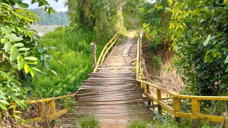 "Jembatan utama penghubung Kampung Sepona dan Menjaya di Desa Inggis, Sanggau kondisinya nyaris roboh. Warga mendesak pemerintah segera melakukan perbaikan. "