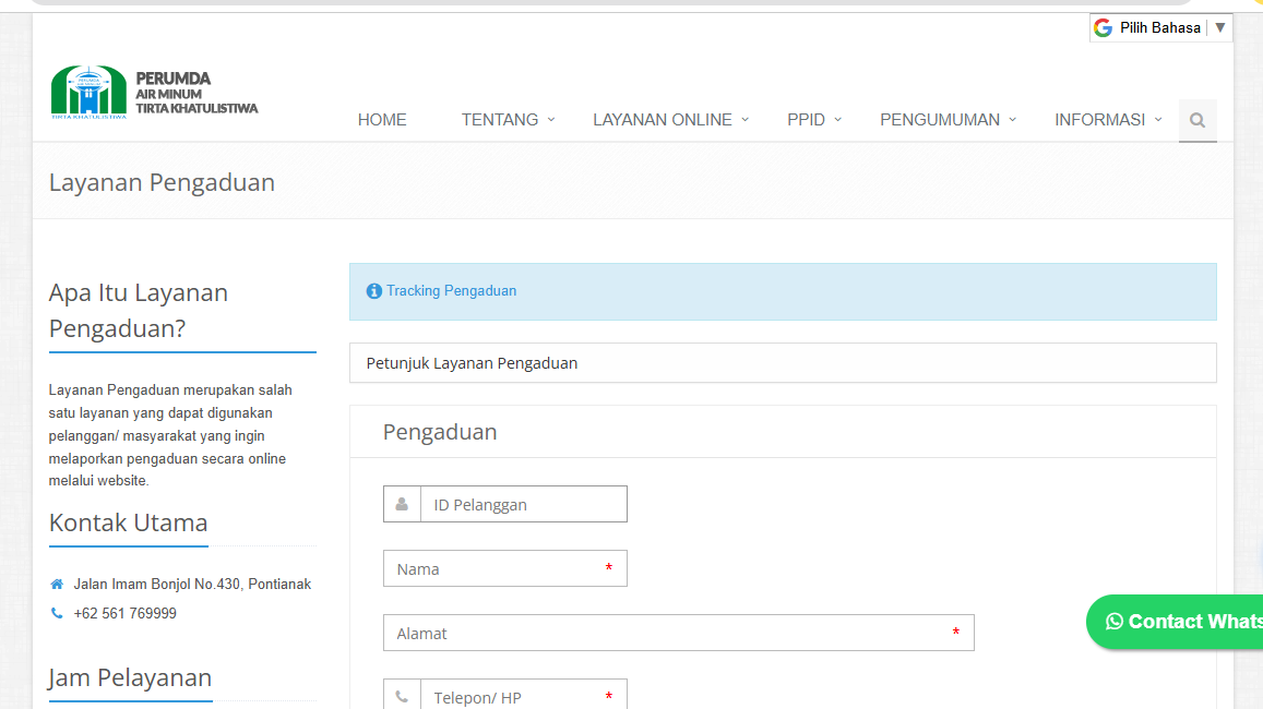 "Pelanggan Perumdam Tirta Khatulistiwa kini bisa lebih mudah melaporkan gangguan distribusi air melalui Layanan Pengaduan secara daring (online)."