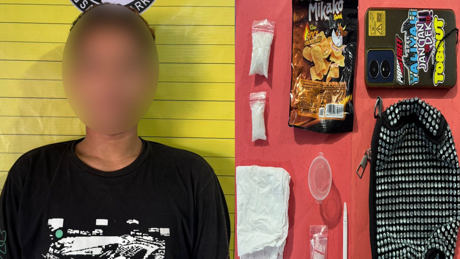 Tersangka HW (24) beserta barang bukti narkotika jenis sabu seberat 15,4 gram dalam operasi penindakan di Desa Balai Karangan.