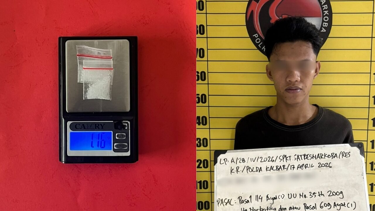 Tersangka beserta sejumlah barang bukti narkotika jenis sabu dari hasil penggerebekan di Kecamatan Sungai Kakap. (Dok. HO/Faktakalbar.id)