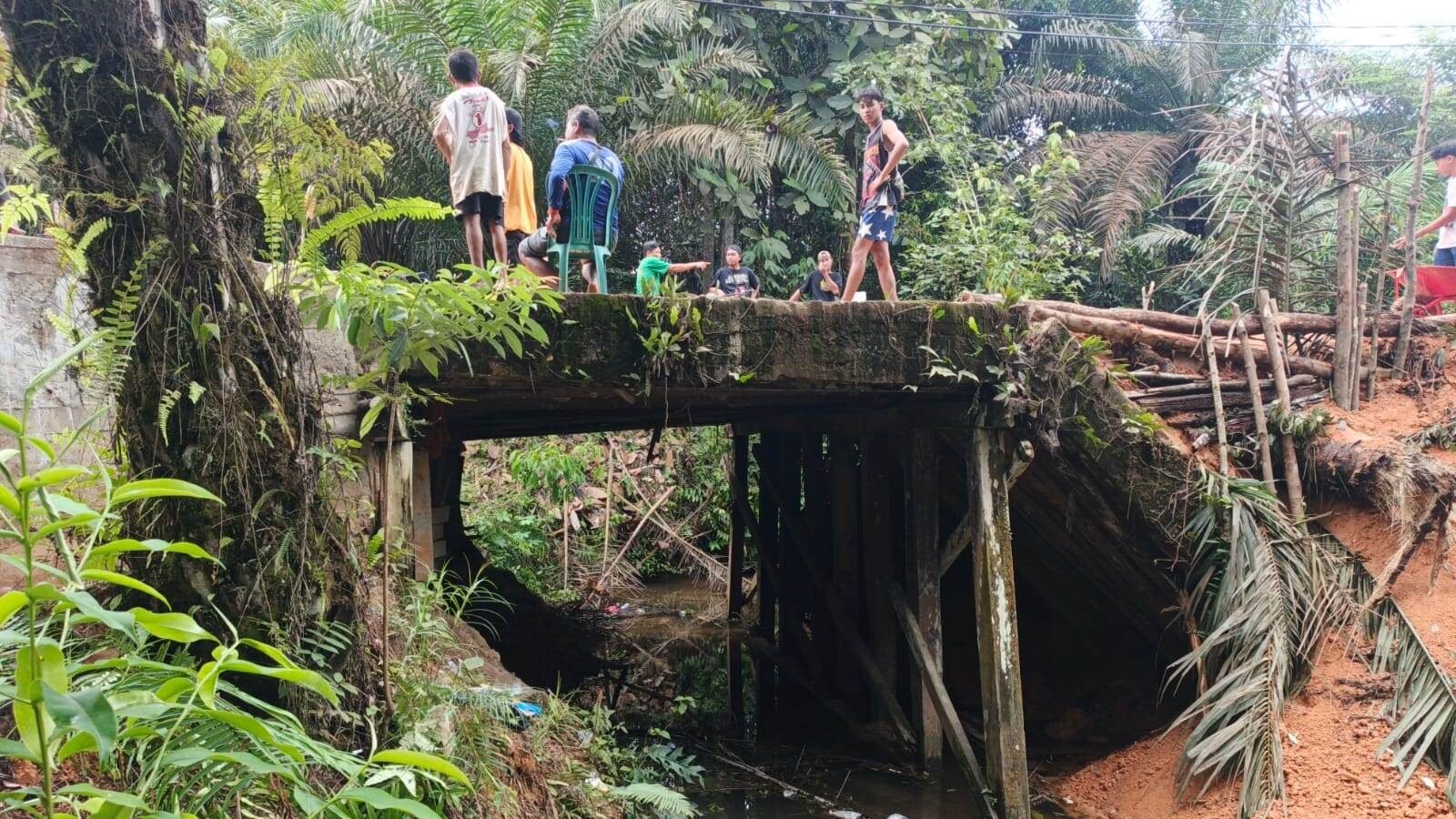 Warga melakukan perbaikan Jembatan Melobok di Sanggau secara swadaya. Jembatan darurat ini dibuat usai putus diterjang curah hujan tinggi.