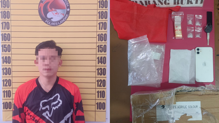 Pihak kepolisian saat mengamankan barang bukti kejahatan peredaran narkotika yang disembunyikan di dalam paket kiriman angkutan umum taksi.