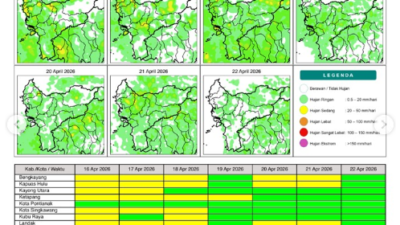 Grafik peta potensi hujan harian di wilayah Kalimantan Barat. (Dok. BMKG Kalbar)