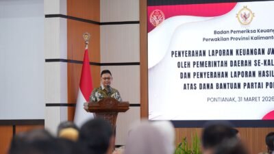 Wali Kota Pontianak Edi Kamtono memberikan sambutan saat penyerahan Laporan Keuangan Unaudited Tahun 2025 di Kantor Perwakilan BPK RI Provinsi Kalimantan Barat. (Dok. HO/Faktakalbar.id)