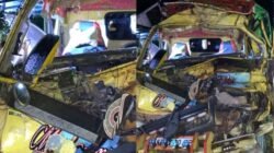Kondisi ringsek parah pada bagian depan salah satu kendaraan yang terlibat kecelakaan lalu lintas beruntun di Kecamatan Tayan Hulu, Kabupaten Sanggau.